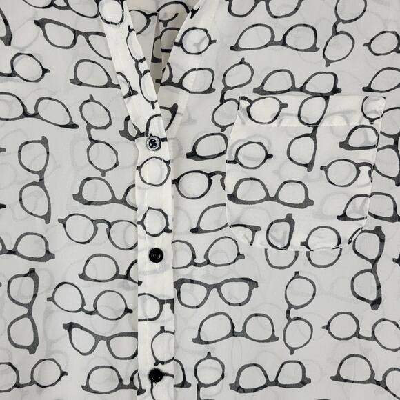 Eyeglasses Print Blouse Womens Small White Black Optical Glasses Spectacles - Picture 7 of 9